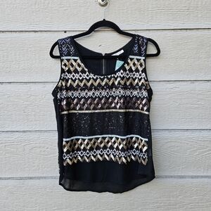 NWT Skies are Blue Kylie Graphic Sequin Blouse black size medium